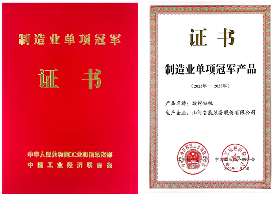 两项单冠，，，行业唯一！永利集团官网智能两款桩工产品同获制造业单项冠军